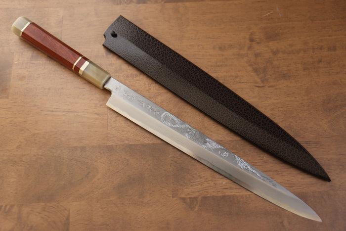 堺 孝行 天龍 うずしお 青ニ鋼 ドラゴンの彫刻入り 柳刃包丁 和包丁 300mm 赤黒檀柄 鞘付き