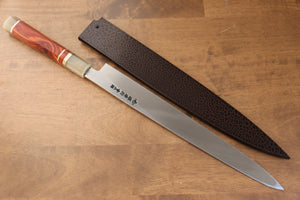 堺 孝行 天龍 うずしお 青ニ鋼 ドラゴンの彫刻入り 柳刃包丁 和包丁 300mm 赤黒檀柄 鞘付き - 清助刃物