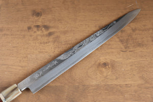 堺 孝行 天龍 うずしお 青ニ鋼 ドラゴンの彫刻入り 柳刃包丁 和包丁 300mm 赤黒檀柄 鞘付き - 清助刃物
