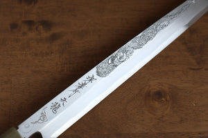 堺 孝行 天龍 うずしお 青ニ鋼 ドラゴンの彫刻入り 柳刃包丁 和包丁 300mm 赤黒檀柄 鞘付き - 清助刃物