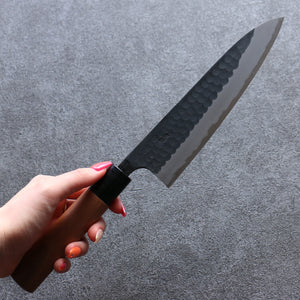 山本 直 青紙 黒打 鎚目(丸) 牛刀包丁  180mm ウォルナット柄 - 清助刃物
