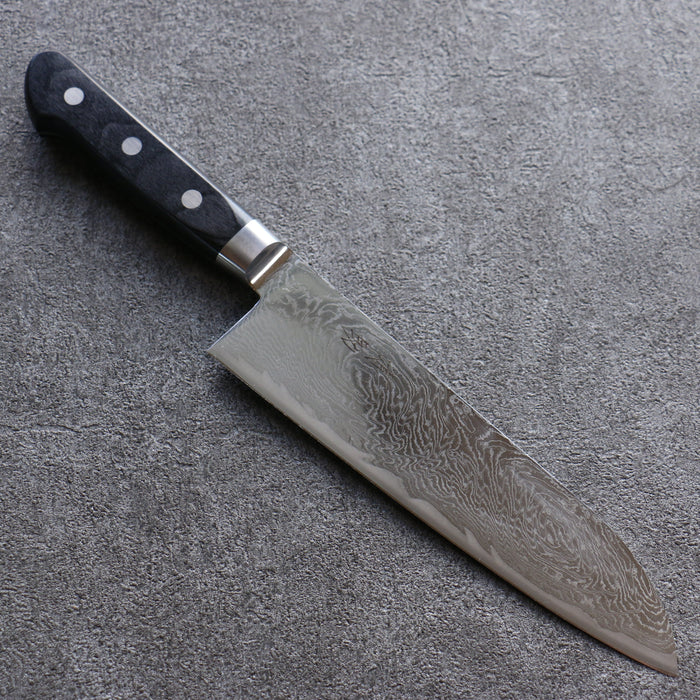 清助 波 AUS10 鏡面仕上げ ダマスカス 三徳包丁  180mm 黒合板柄