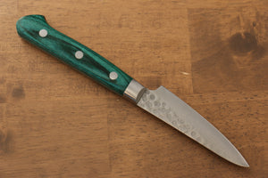 堺 孝行 V金10号 17層ダマスカス ペティーナイフ  80mm 緑合板柄 - 清助刃物