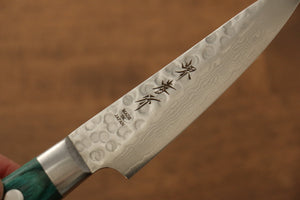 堺 孝行 V金10号 17層ダマスカス ペティーナイフ  80mm 緑合板柄 - 清助刃物