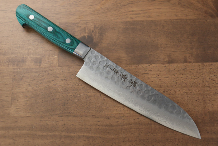 堺 孝行 V金10号 17層ダマスカス 三徳包丁 和包丁 170mm 緑合板柄
