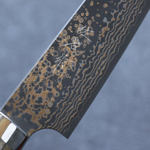佐治 武士 V金10号 有色ダマスカス 牛刀包丁  180mm 茶牛骨柄 - 清助刃物