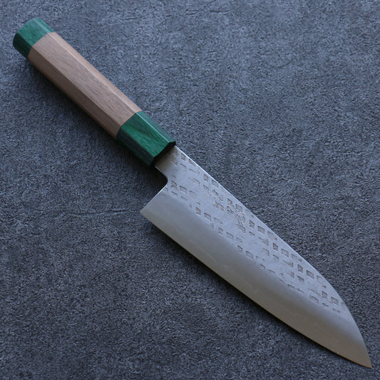 清助 銀三鋼 鎚目 三徳包丁  165mm ウォルナット (両側緑口輪)柄 - 清助刃物