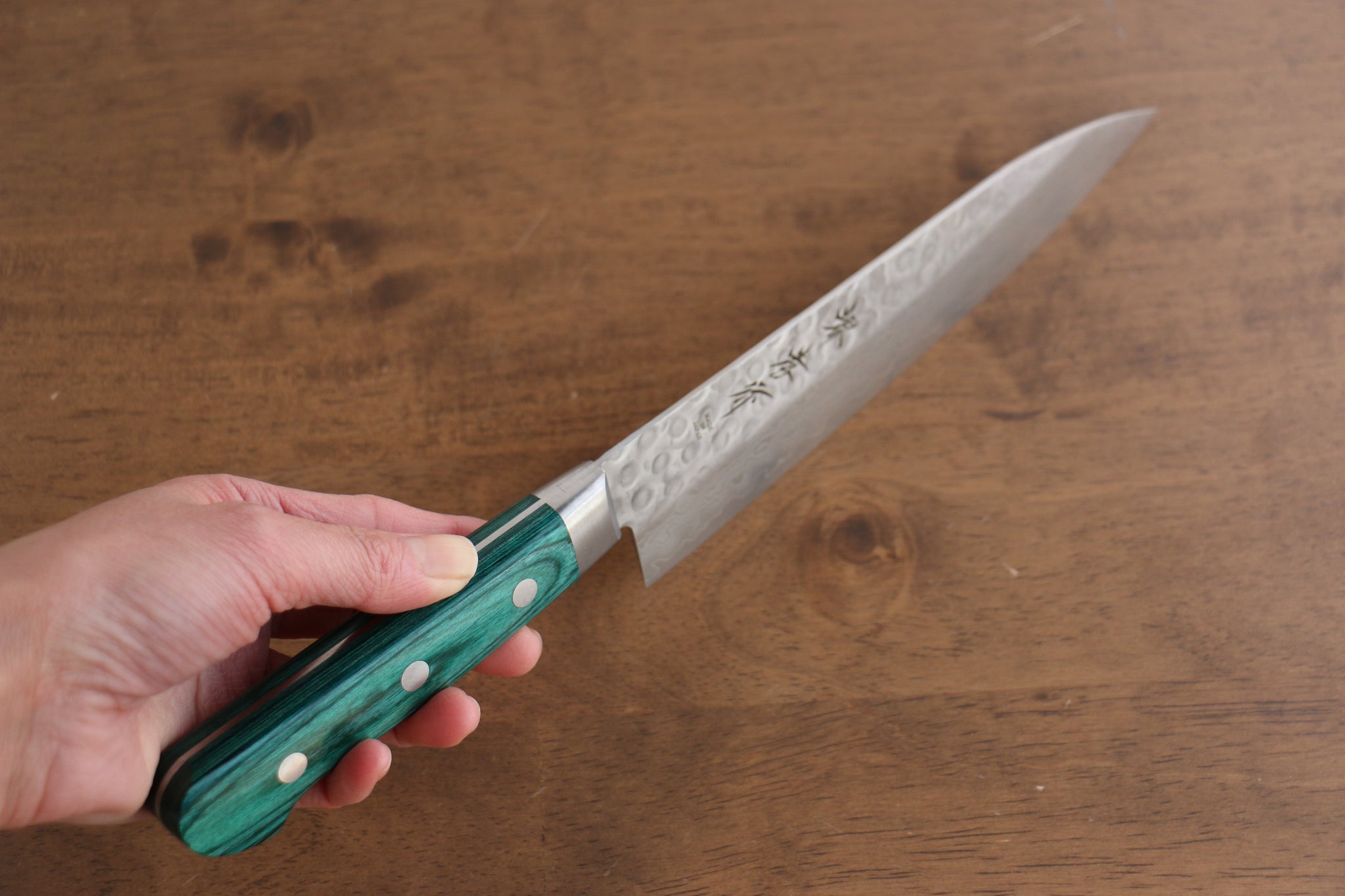 堺 孝行 V金10号 17層ダマスカス 牛刀包丁  180mm 緑合板柄 - 清助刃物