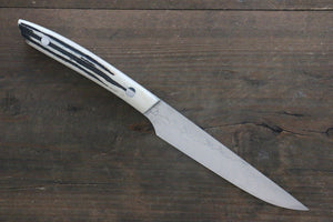 佐治 武士 V金10号 黒ダマスカス ステーキナイフ 和包丁 125mm 白牛骨柄 - 清助刃物