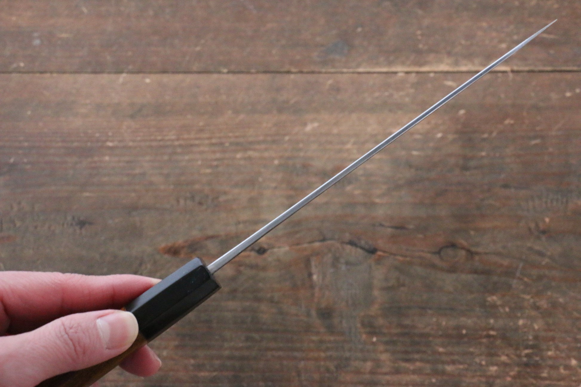 加藤 義実 青スーパー鋼 黒打 ペティーナイフ 150mm 漆塗り柄 鞘付き - 清助刃物