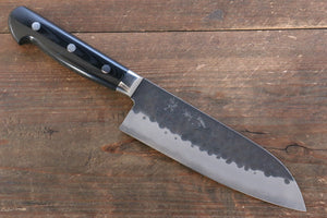 加藤 義実 青スーパー鋼 黒打鎚目(丸) 三徳包丁 160mm 黒マイカルタ柄 - 清助刃物