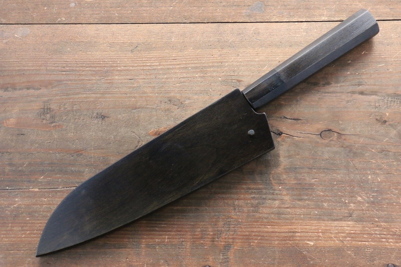 Yoshimi Kato VG10 nickel Damascus Bunka Japanese Chef Knife 165mm with Black Lacquered Handle with Saya - 清助刃物