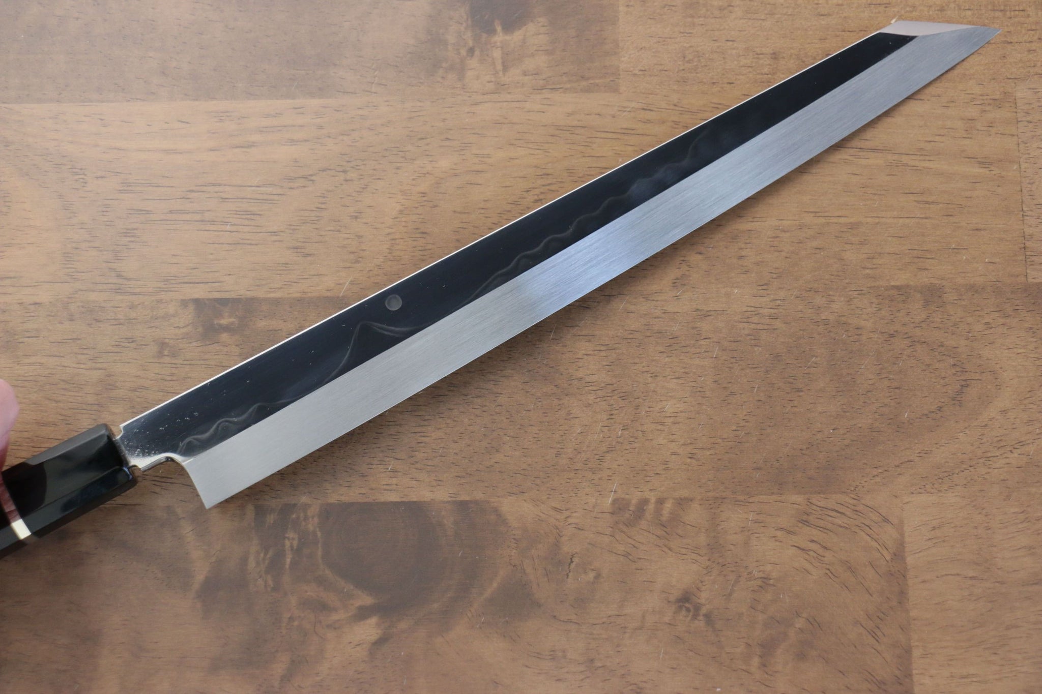 堺 孝行 富士山 本焼 白ニ鋼 鏡面仕上げ 切付柳刃包丁  300mm リング付き黒檀柄 鞘付き - 清助刃物