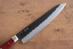 清助 黒紅 青スーパー鋼 鎚目 黒打 牛刀包丁 和包丁 240mm 赤合板柄 - 清助刃物