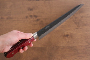 清助 黒紅 青スーパー鋼 鎚目 黒打 牛刀包丁 和包丁 240mm 赤合板柄 - 清助刃物