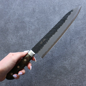 清助 青スーパー鋼 黒 牛刀包丁 和包丁 210mm 茶合板柄 - 清助刃物