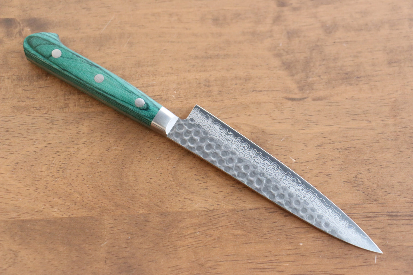 堺 孝行 V金10号 17層ダマスカス ペティーナイフ  135mm 緑合板柄 - 清助刃物