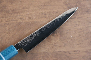 清助 V金5号 梨地 黒染 ペティーナイフ 和包丁 150mm 青マイカルタ (布プリント)柄 - 清助刃物