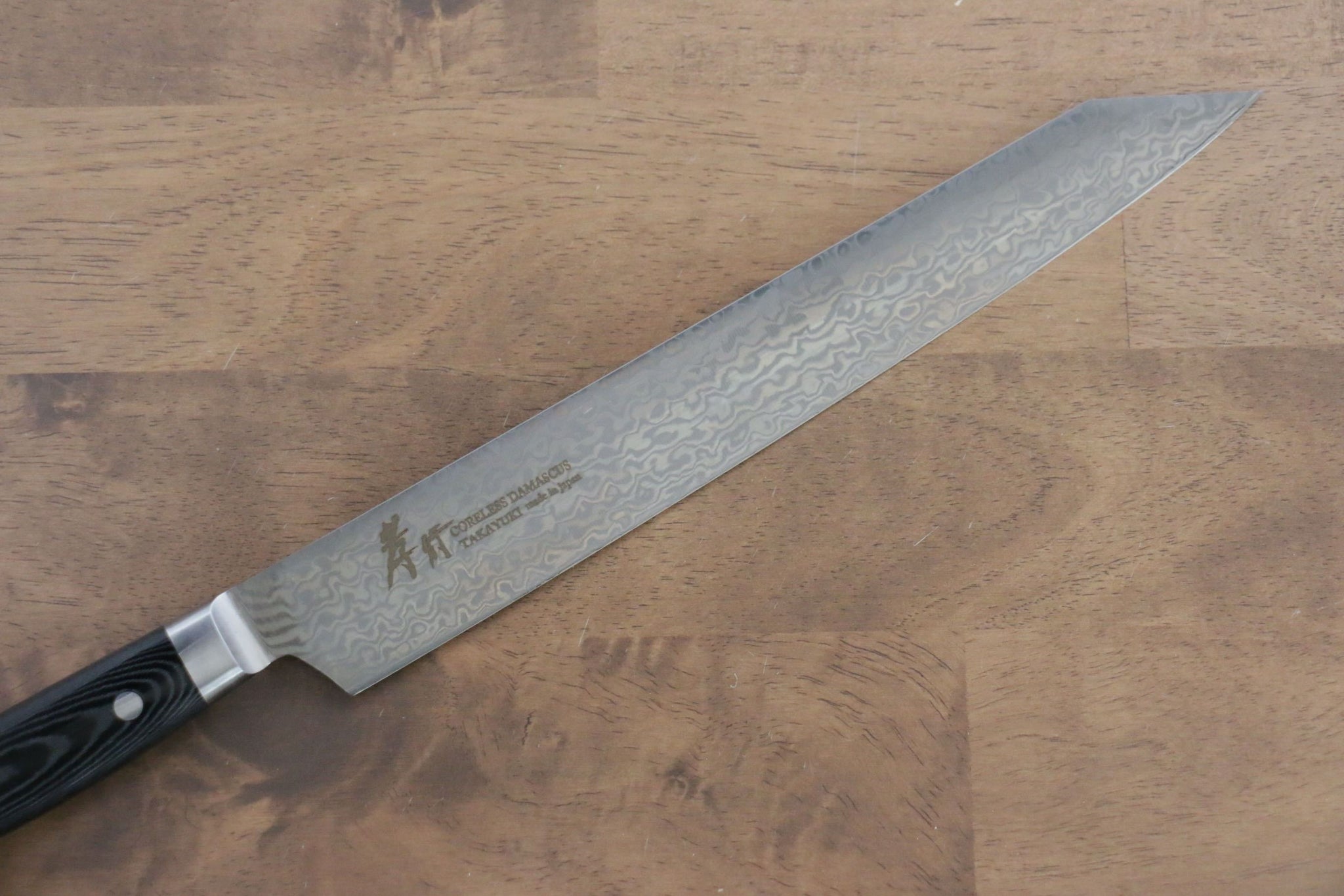 堺 孝行 コアレス ダマスカス 剣型柳刃包丁  260mm 黒マイカルタ柄 - 清助刃物