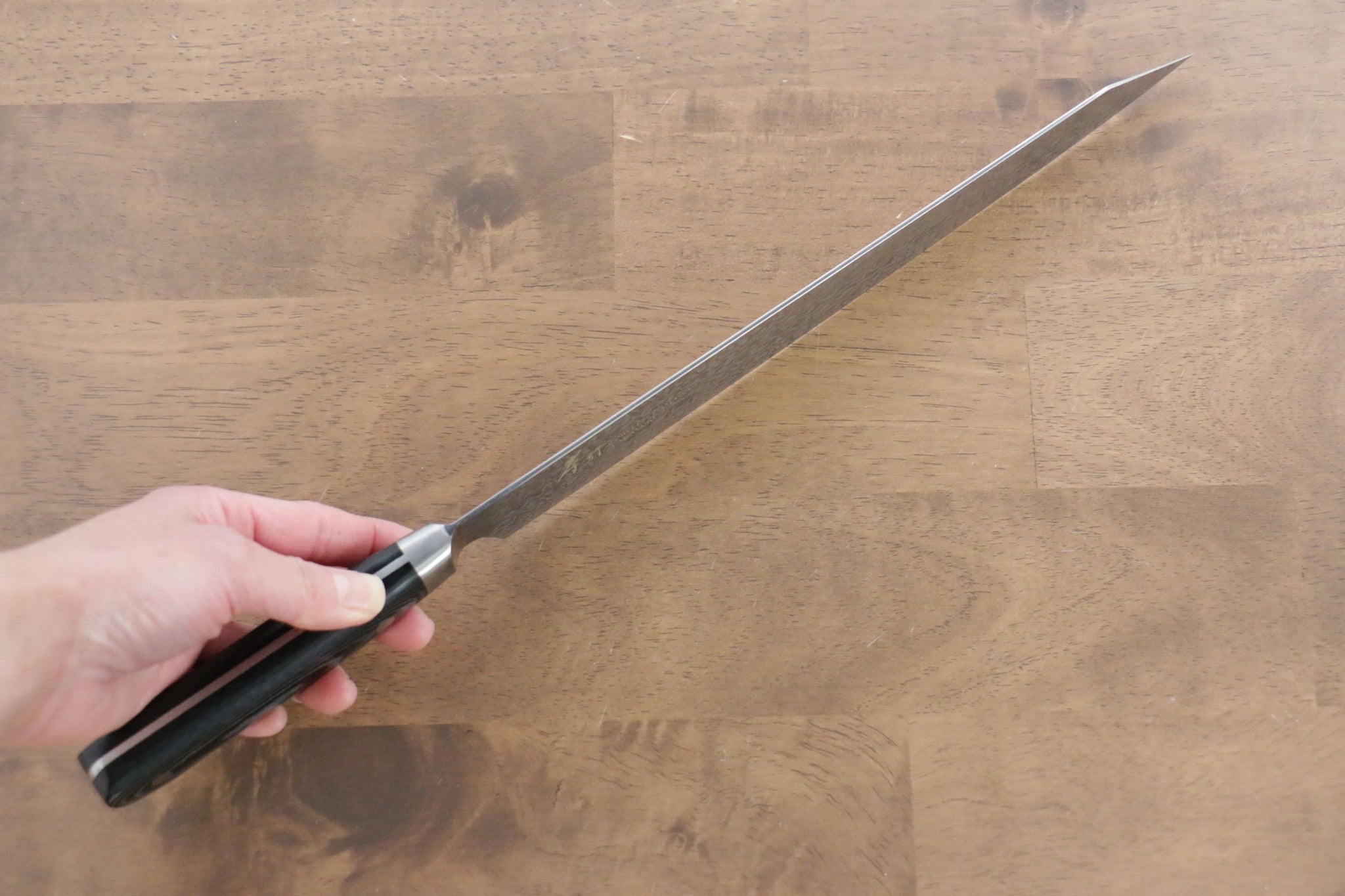 堺 孝行 コアレス ダマスカス 剣型柳刃包丁  260mm 黒マイカルタ柄 - 清助刃物