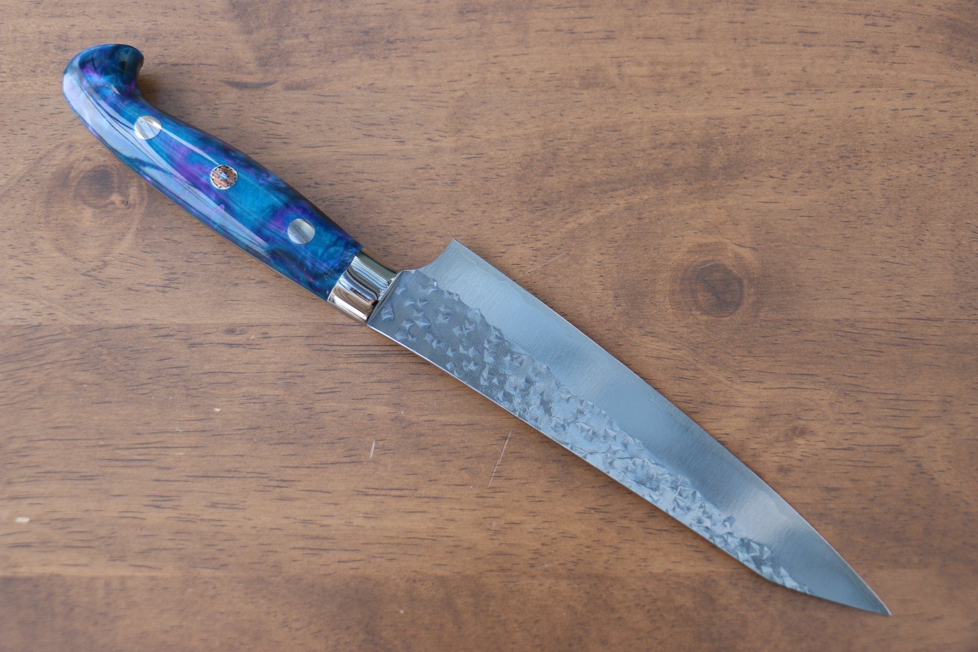 黒崎 優 閃光 R2/SG2 鎚目 ペティーナイフ  150mm 青紫アクリル柄 - 清助刃物