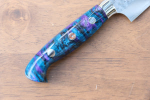黒崎 優 閃光 R2/SG2 鎚目 ペティーナイフ 和包丁 150mm 青紫アクリル柄 - 清助刃物