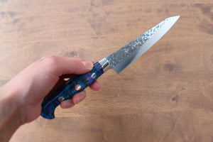 黒崎 優 閃光 R2/SG2 鎚目 ペティーナイフ 和包丁 150mm 青紫アクリル柄 - 清助刃物