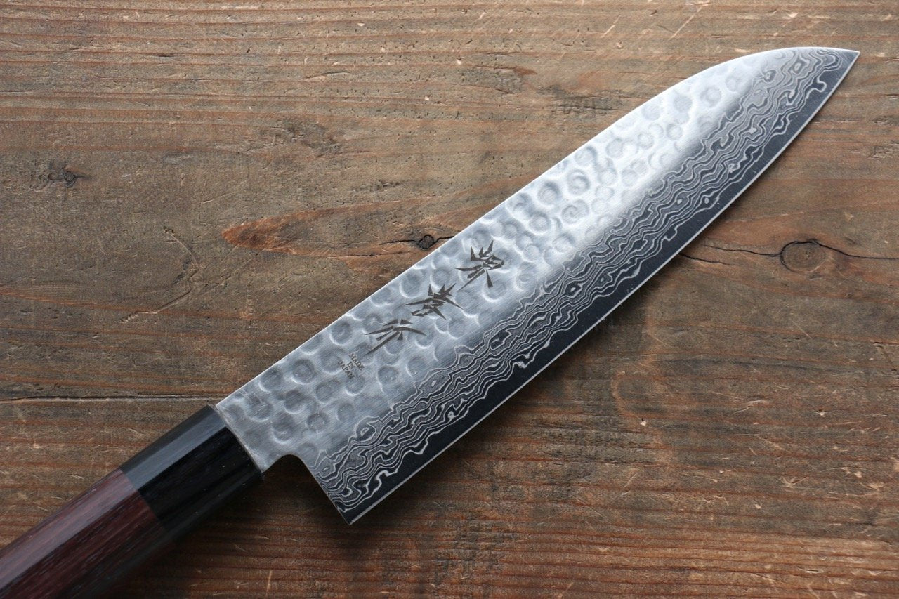 Sakai Takayuki 45 Layer Damascus Japanese Chef's Santoku Knife 180mm & Petty Knife 150mm with Shitan Handle Set - 清助刃物