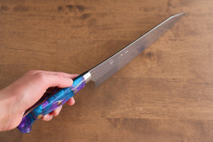 黒崎 優 閃光 R2/SG2 鎚目 牛刀包丁 和包丁 210mm 青紫アクリル柄 - 清助刃物