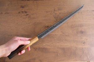 堺 孝行 焔紅蓮 玄武 青ニ鋼 黒打 鎚目 先丸柳刃包丁 和包丁 300mm 樫焼柄 - 清助刃物
