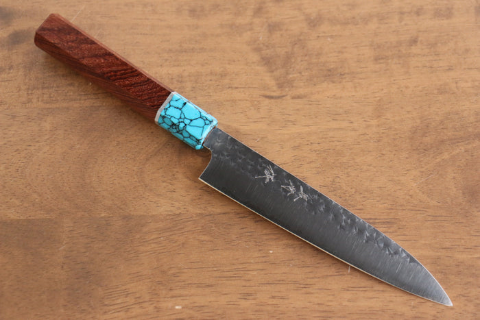 黒崎 優 閃光 R2/SG2 鎚目 ペティーナイフ 和包丁 150mm 紫檀 (口輪：ターコイズ)柄