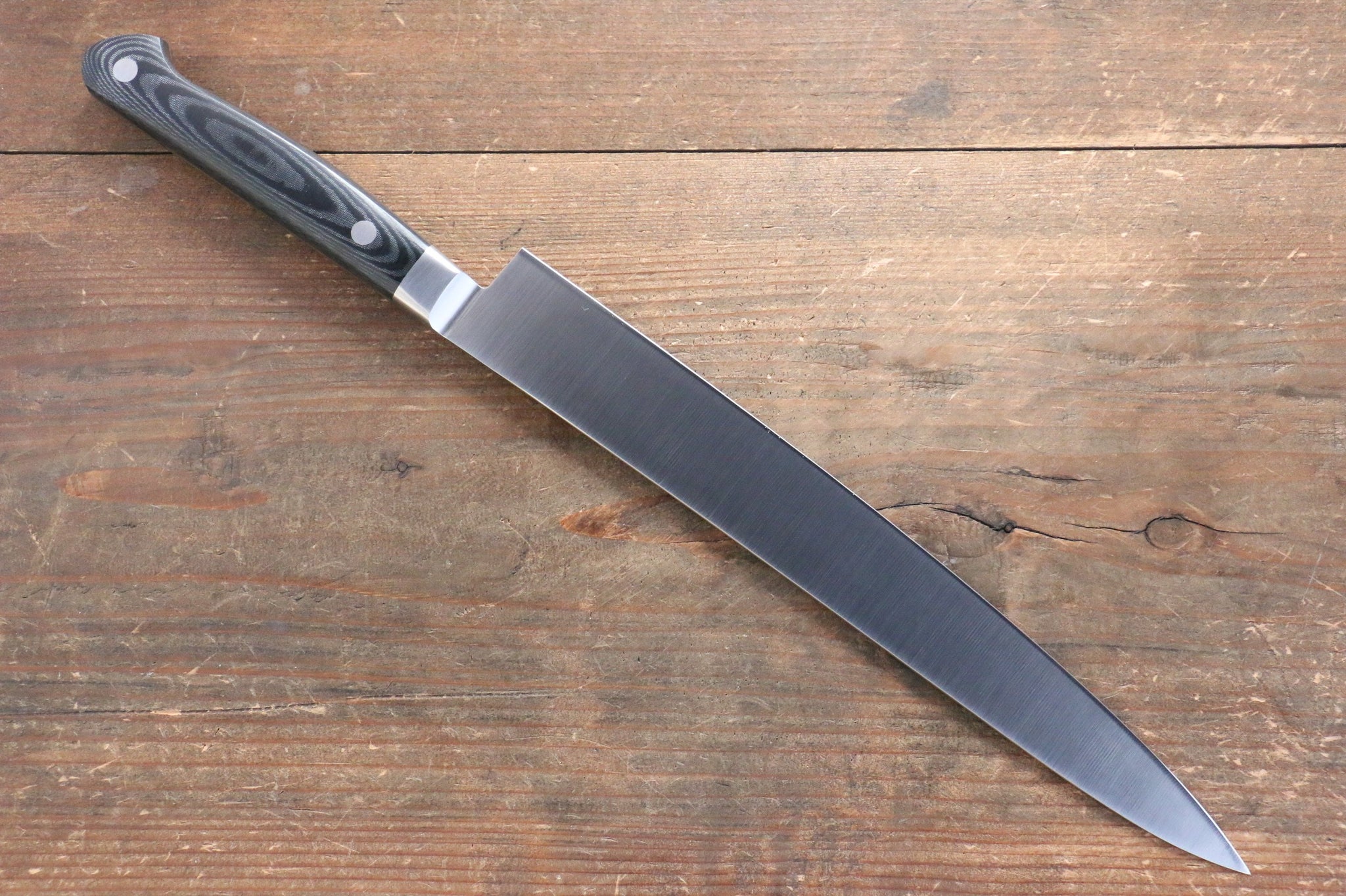 堺 孝行 グランドシェフ グランドシェフ スウェーデン鋼 筋引包丁 240mm 黒マイカルタ柄 - 清助刃物