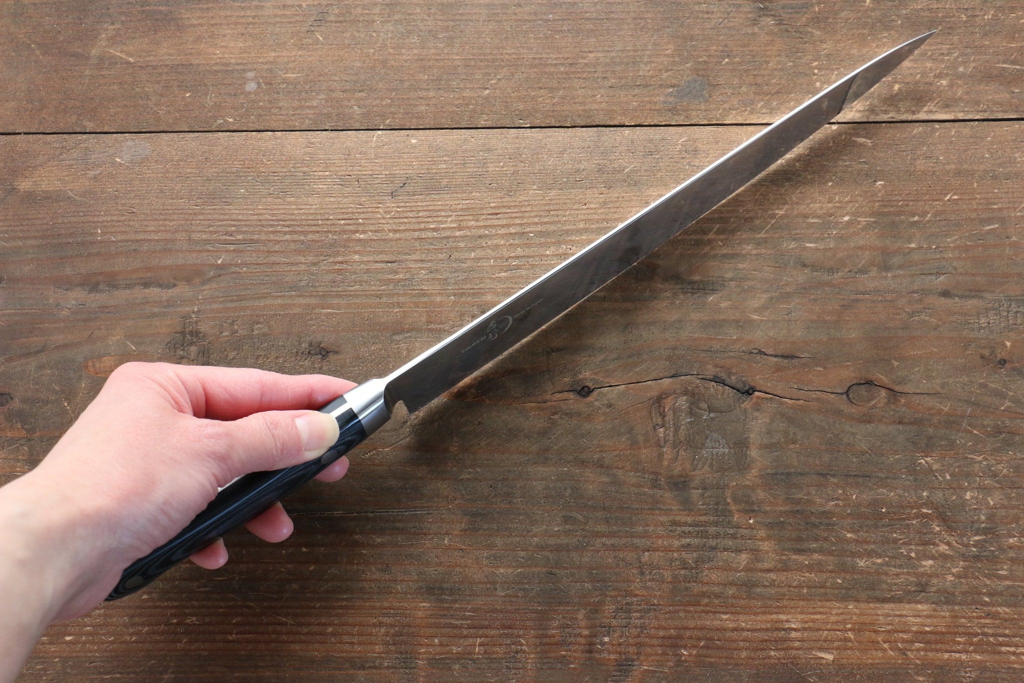 堺 孝行 グランドシェフ グランドシェフ スウェーデン鋼 筋引包丁 240mm 黒マイカルタ柄 - 清助刃物