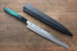 堺 孝行 INOX 柳刃包丁 和包丁 ABS樹脂（緑べっ甲） 鞘付き - 清助刃物