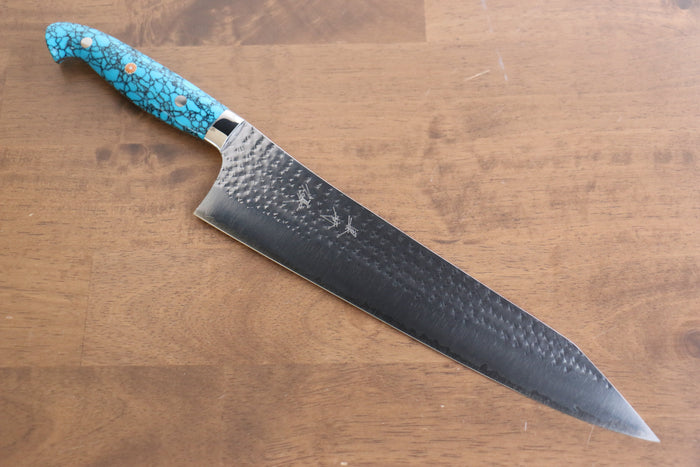 黒崎 優 閃光 鋭 R2/SG2 鎚目 牛刀包丁 和包丁 270mm ターコイズ柄