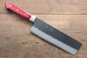 清助 黒紅 青スーパー鋼 鎚目 黒打 菜切包丁 和包丁 165mm 赤合板柄 - 清助刃物