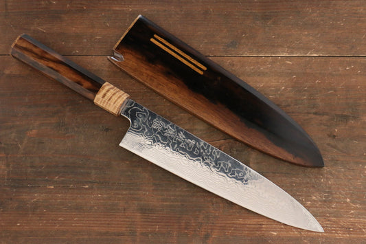 佑成 ZDP189 ダマスカス 牛刀包丁  240mm 柿柄 鞘付き - 清助刃物