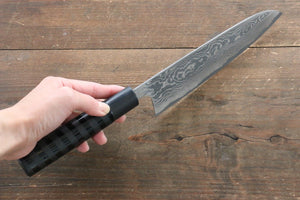 佐治 武士 V金10号 黒ダマスカス 三徳包丁 和包丁 175mm カシュー塗料 (黒色)柄 - 清助刃物