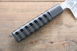 佐治 武士 V金10号 黒ダマスカス 三徳包丁 和包丁 175mm カシュー塗料 (黒色)柄 - 清助刃物