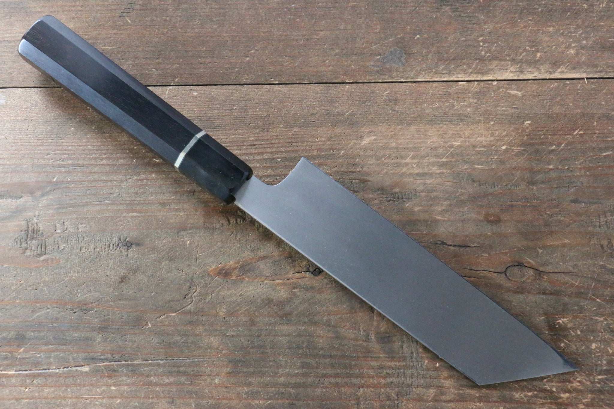 堺 孝行 本焼 青ニ鋼 鏡面仕上げ ムキ物包丁 180mm リング付き黒檀柄  鞘付き - 清助刃物