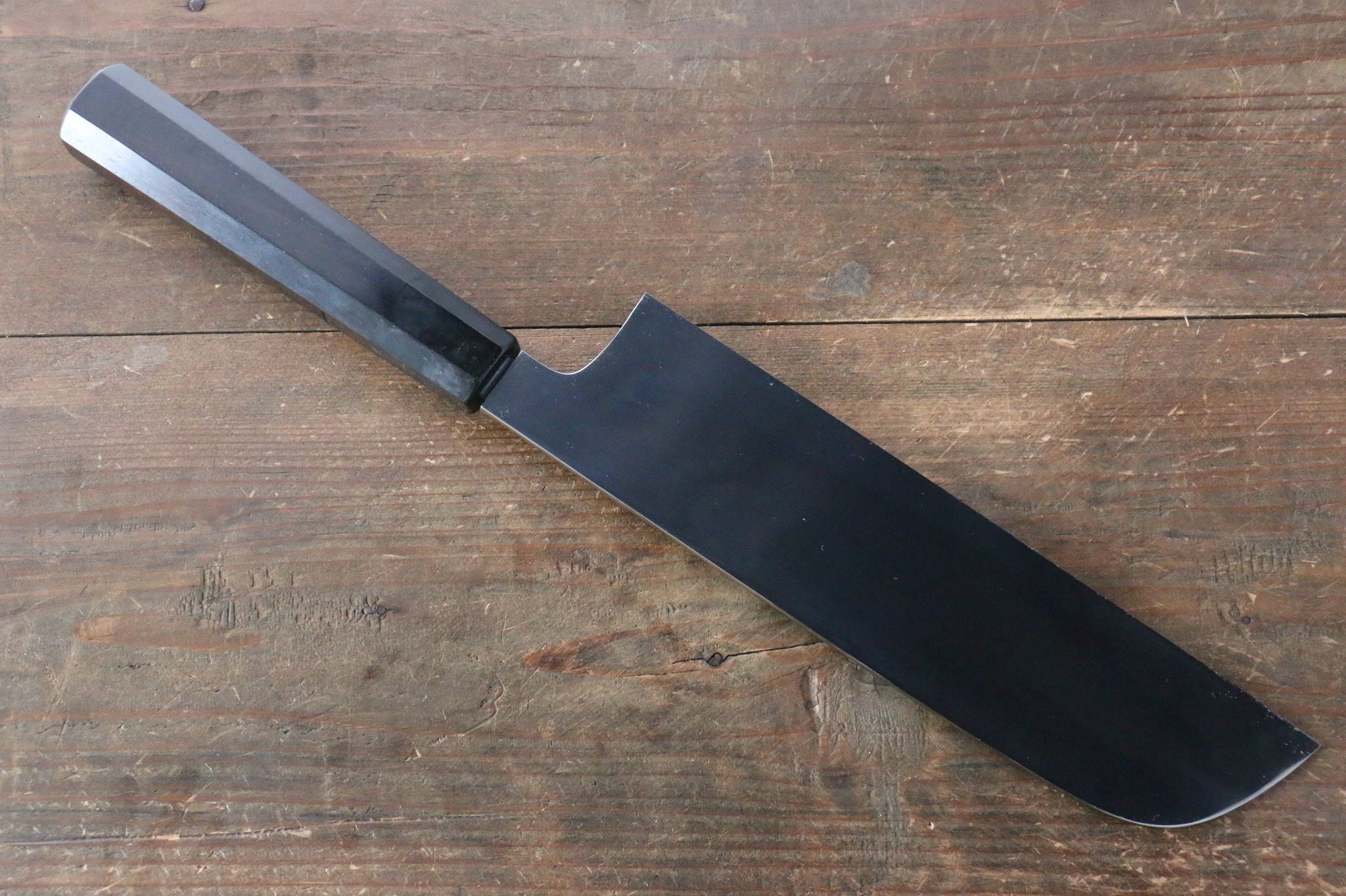 堺 孝行 本焼 青ニ鋼 鏡面仕上げ 鎌形薄刃包丁 240mm 黒檀柄 鞘付き - 清助刃物