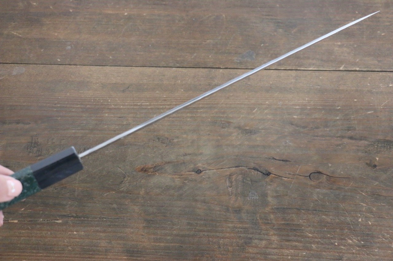 堺 孝行 AUS-10 45層 ダマスカス 鎚目 筋引包丁 240mm 緑漆塗り柄  鞘付き - 清助刃物