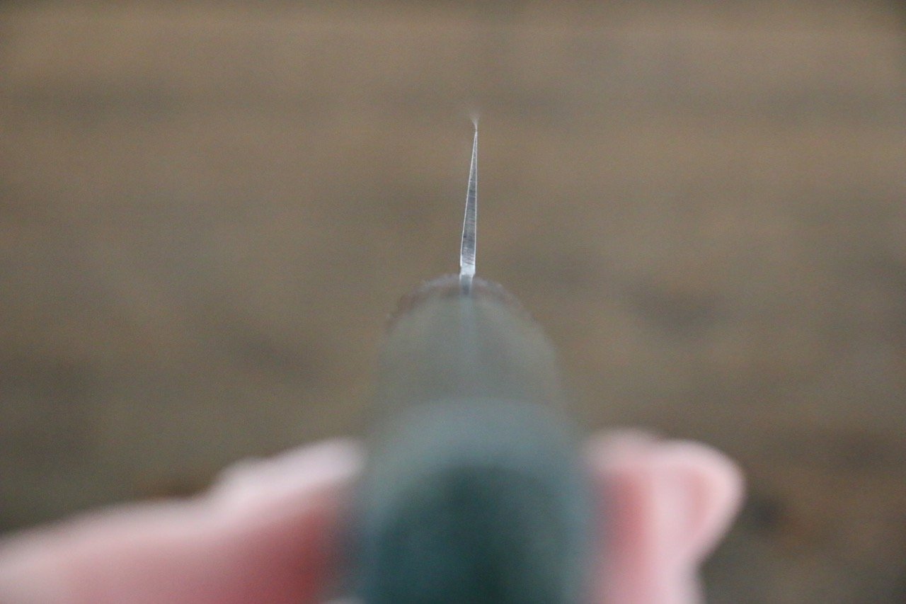 堺 孝行 AUS-10 45層 ダマスカス 鎚目 筋引包丁 240mm 緑漆塗り柄  鞘付き - 清助刃物