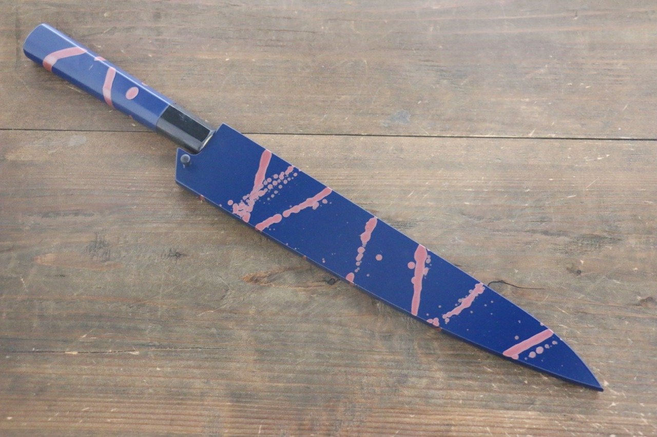 堺 孝行 AUS-10 45層 ダマスカス 鎚目 筋引包丁 240mm 青漆塗り柄  鞘付き - 清助刃物