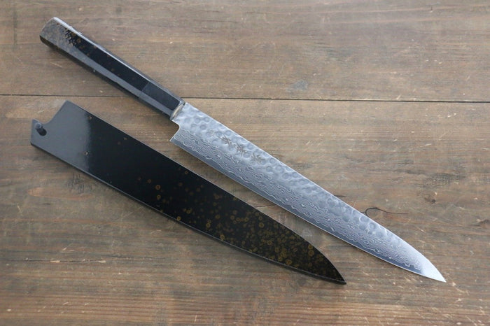 堺 孝行 AUS-10 45層 ダマスカス 鎚目 筋引包丁 240mm 金漆塗り柄  鞘付き