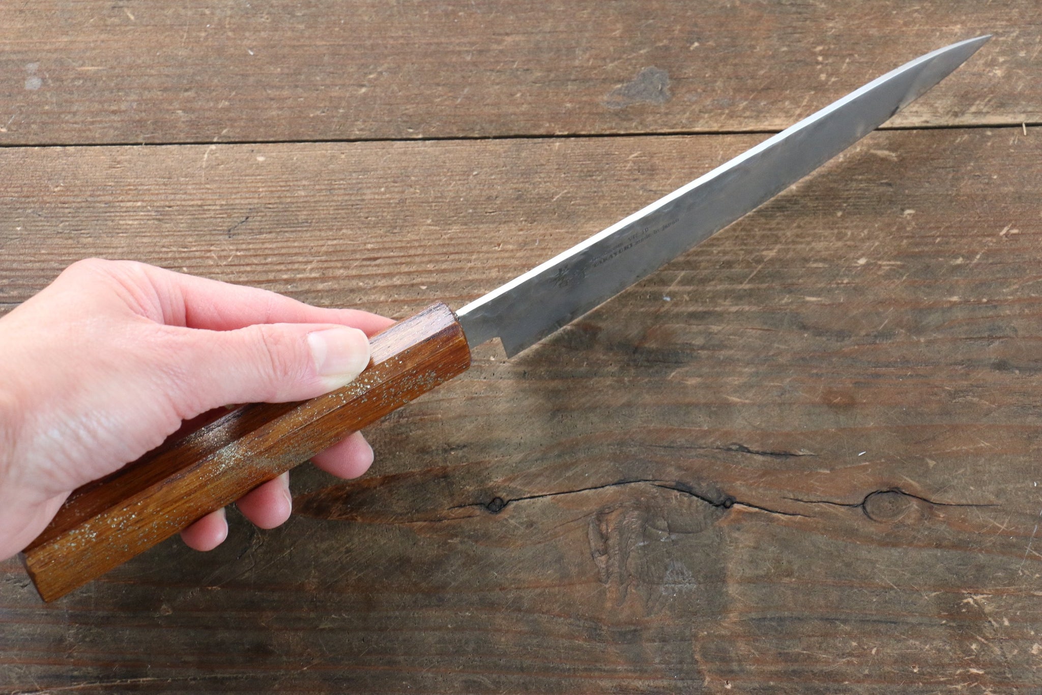 堺 孝行 V金10号 33層ダマスカス ペティーナイフ  150mm 樫の木漆塗り(星連)柄 - 清助刃物