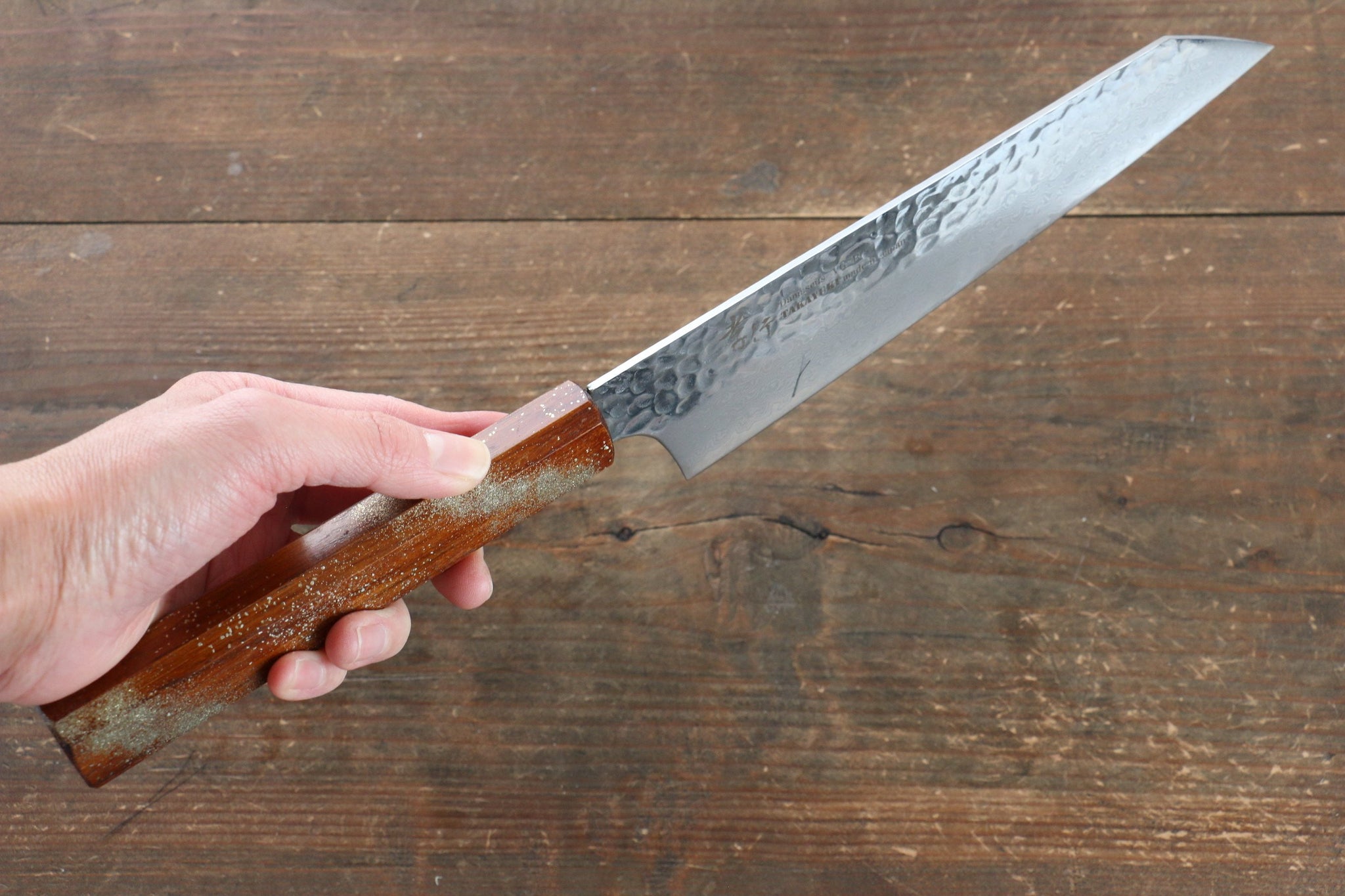 堺 孝行 V金10号 33層ダマスカス 剣型牛刀包丁  190mm 樫の木漆塗り(星連)柄 - 清助刃物