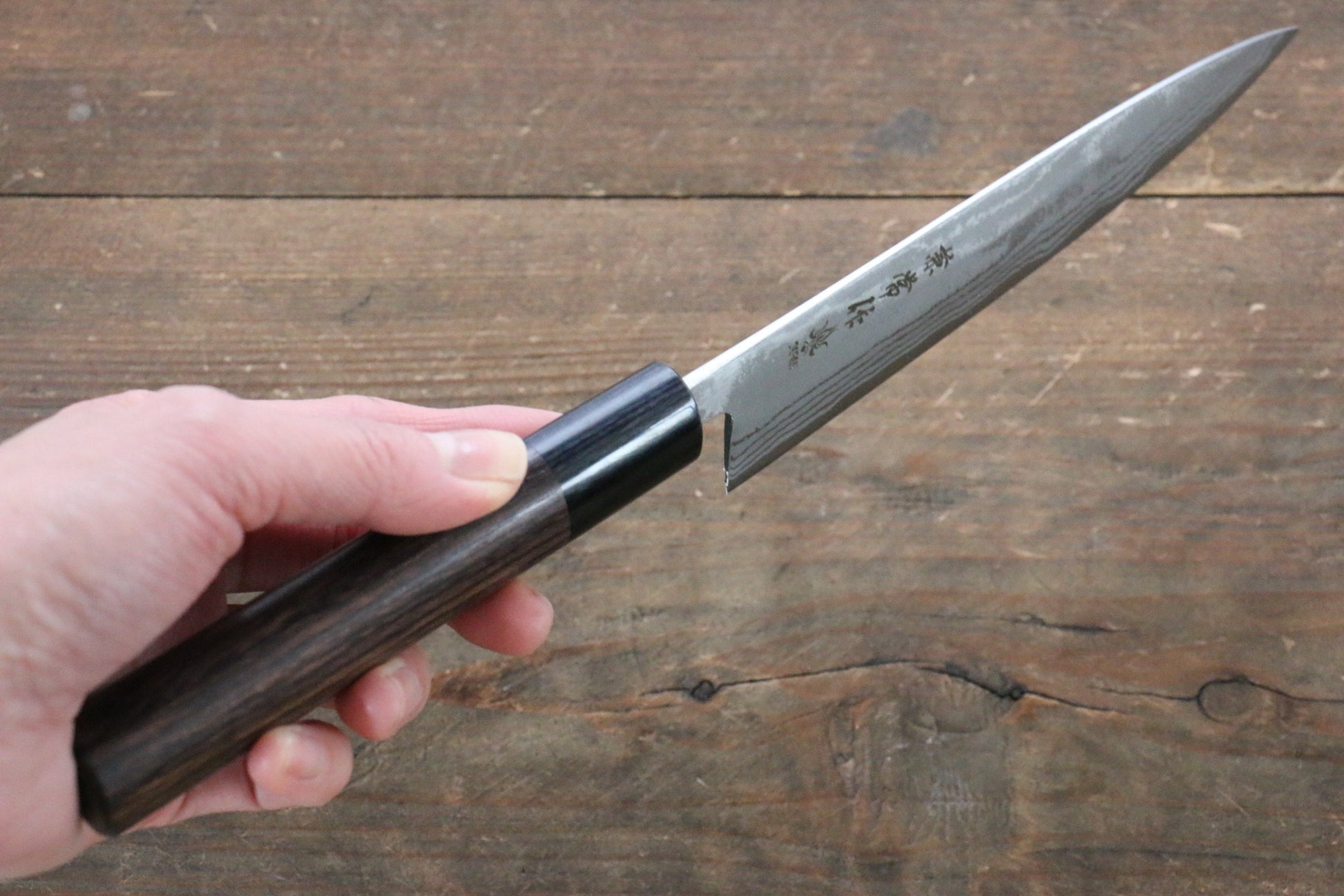 兼常 青ニ鋼 ダマスカス ペティーナイフ  135mm 紫檀柄 - 清助刃物