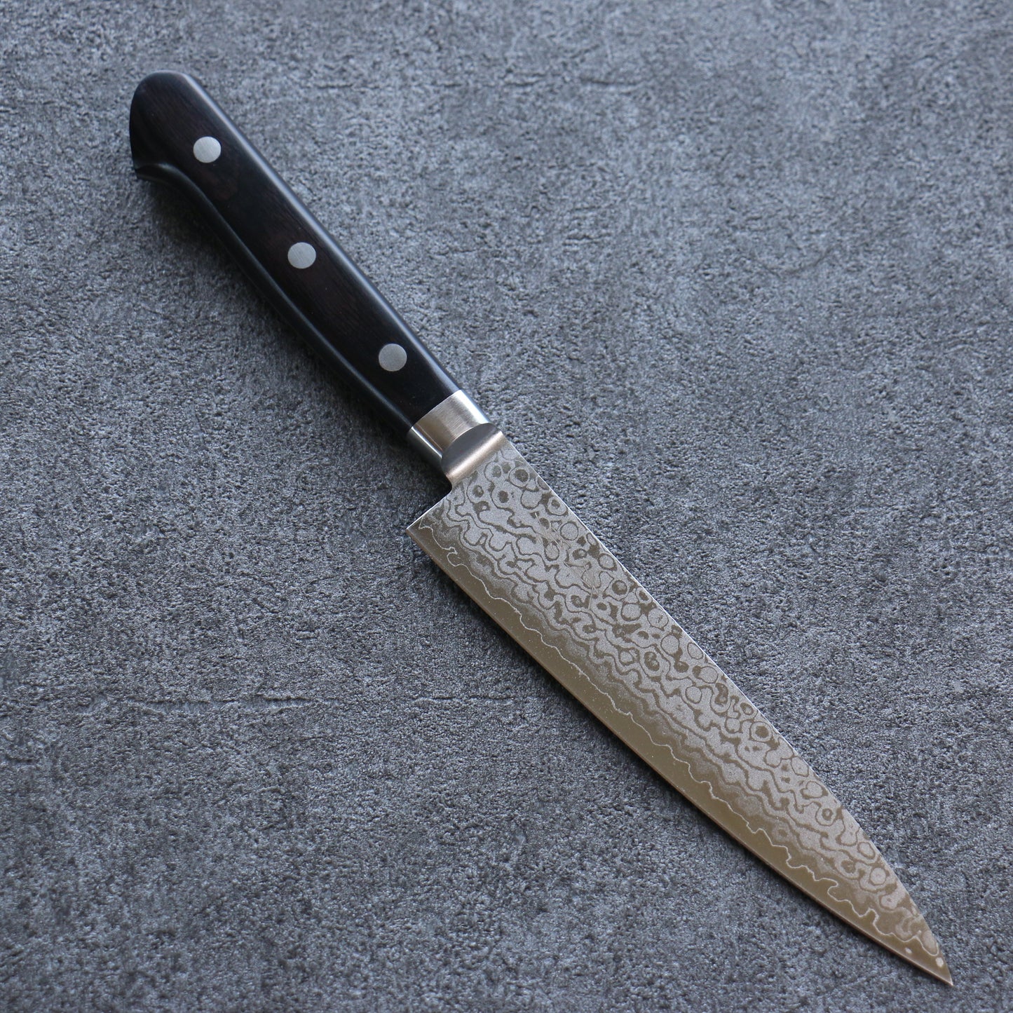 清助 V金10号 8層ダマスカス 磨き仕上げ ペティーナイフ  150mm 黒合板柄 - 清助刃物