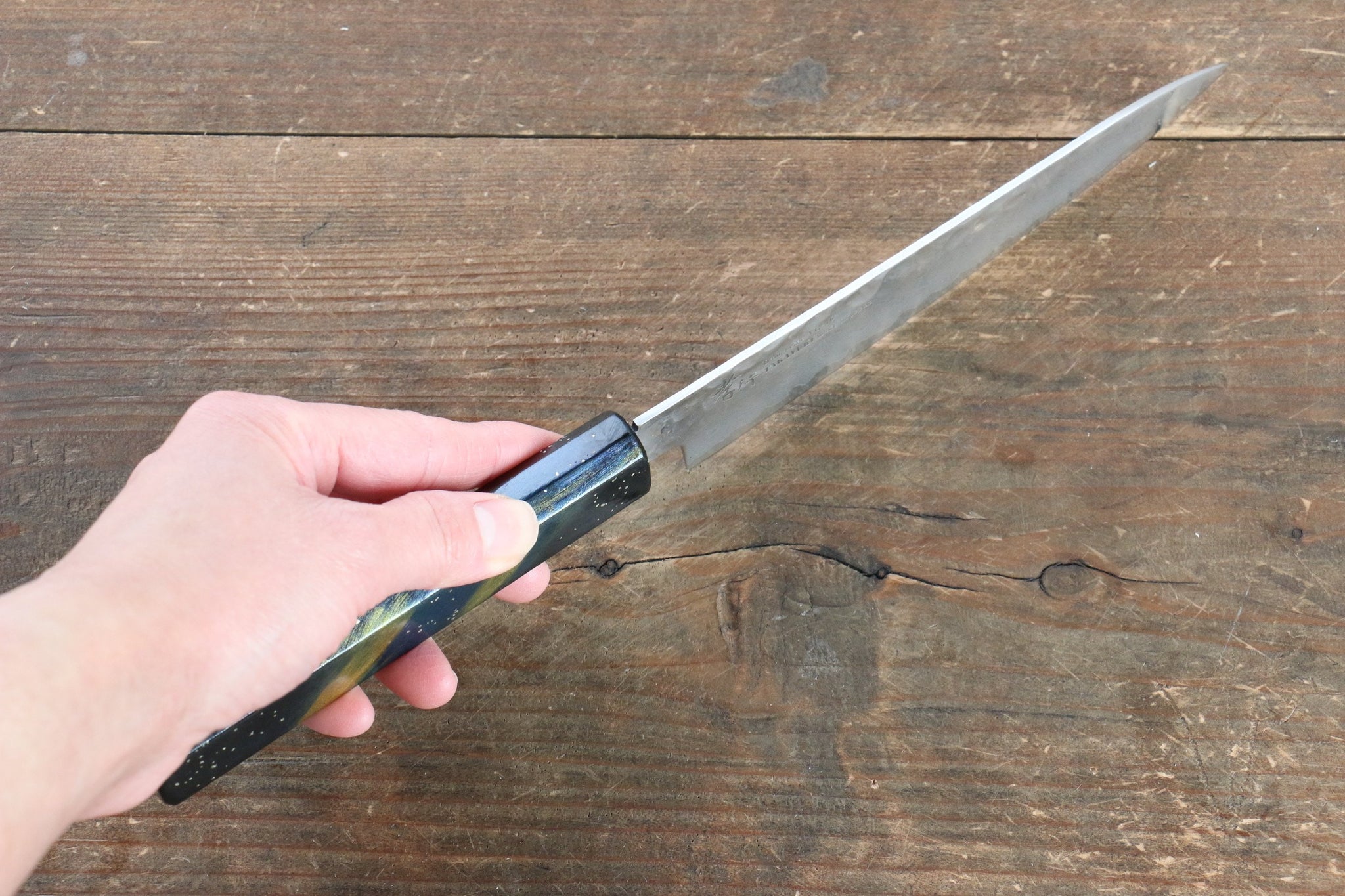 堺 孝行 V金10号 33層ダマスカス ペティーナイフ  150mm 樫の木漆塗り(彩石)柄 - 清助刃物